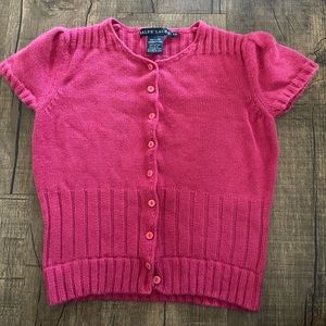 Ralph Lauren Pink Short Sleeve Sweater Cotton and Angora Rabbit Hair Buttons